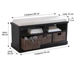Becquet Banc avec 3 paniers< Meuble, Étagère|Décoration