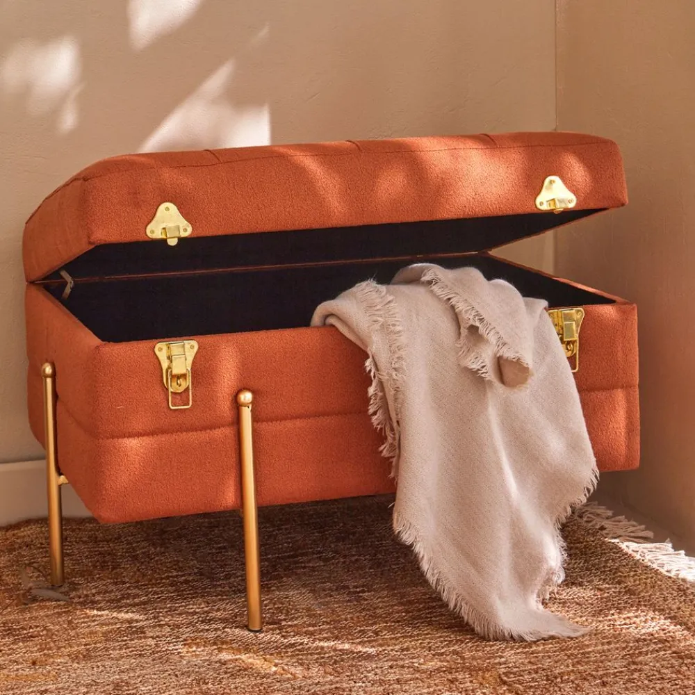 Becquet Banc coffre en tissu sur pieds< Boîte, Panier|Décoration
