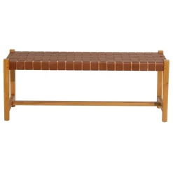 Becquet Banc en teck assise en cuir< Meuble, Étagère|Décoration