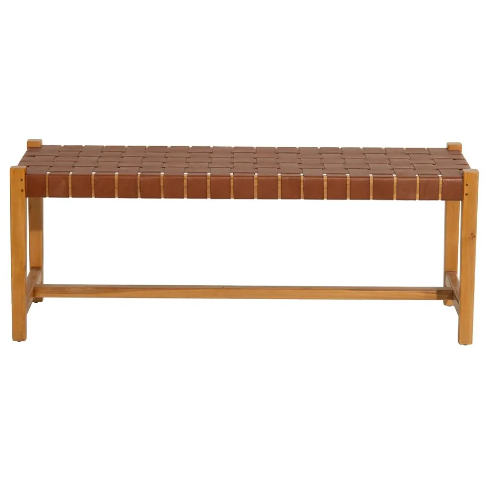 Becquet Banc en teck assise en cuir< Meuble, Étagère|Décoration