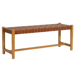 Becquet Banc en teck assise en cuir< Meuble, Étagère|Décoration