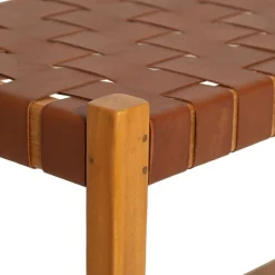 Becquet Banc en teck assise en cuir< Meuble, Étagère|Décoration