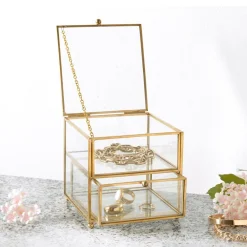 Becquet Boîte à bijoux en verre et métal doré< Boîte, Panier|Décoration