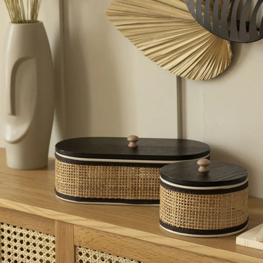 Becquet Boîte de rangement en bois et cannage< Boîte, Panier|Décoration