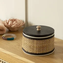 Becquet Boîte de rangement en bois et cannage< Boîte, Panier|Décoration