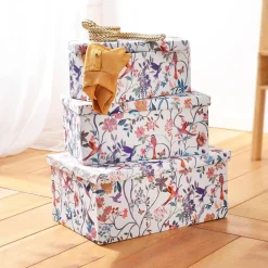 Becquet Boîtes de rangement fleurs et oiseaux - Set de 3< Rangement, Gain De Place|Boîte, Panier