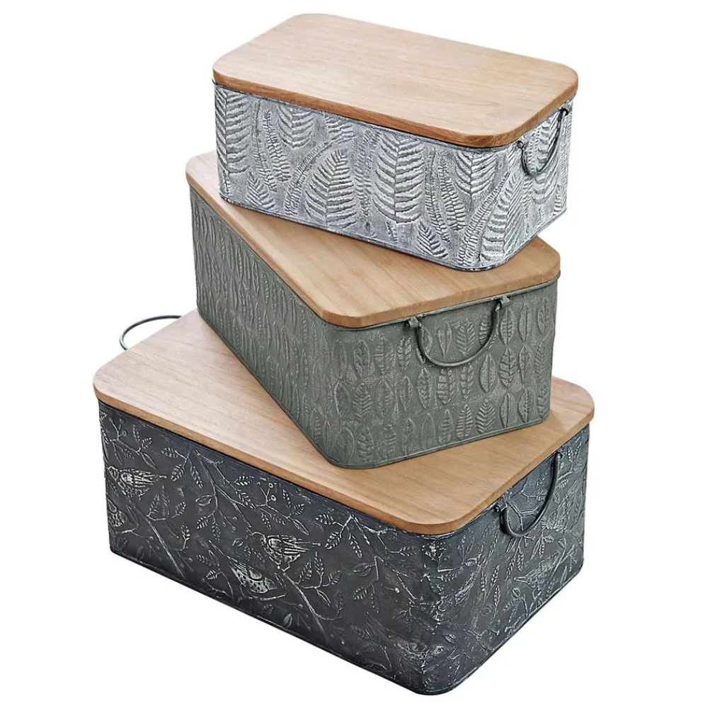Becquet Boîtes de rangement métal martelé et bois< Rangement, Gain De Place|Boîte, Panier
