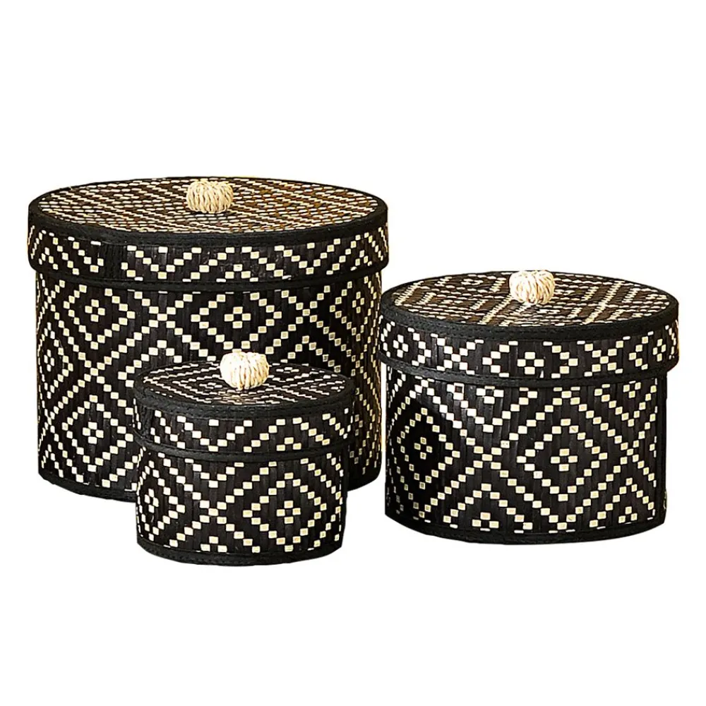 Becquet Boîtes tressées noir et blanc - set de 3< Boîte, Panier|Décoration