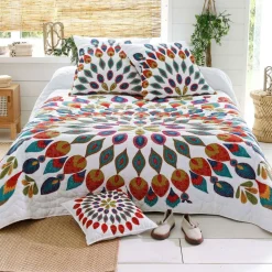 Becquet Boutis rosace multicolore brodée - CRÉATION< Boutis, Jeté De Lit, Couvre Lit