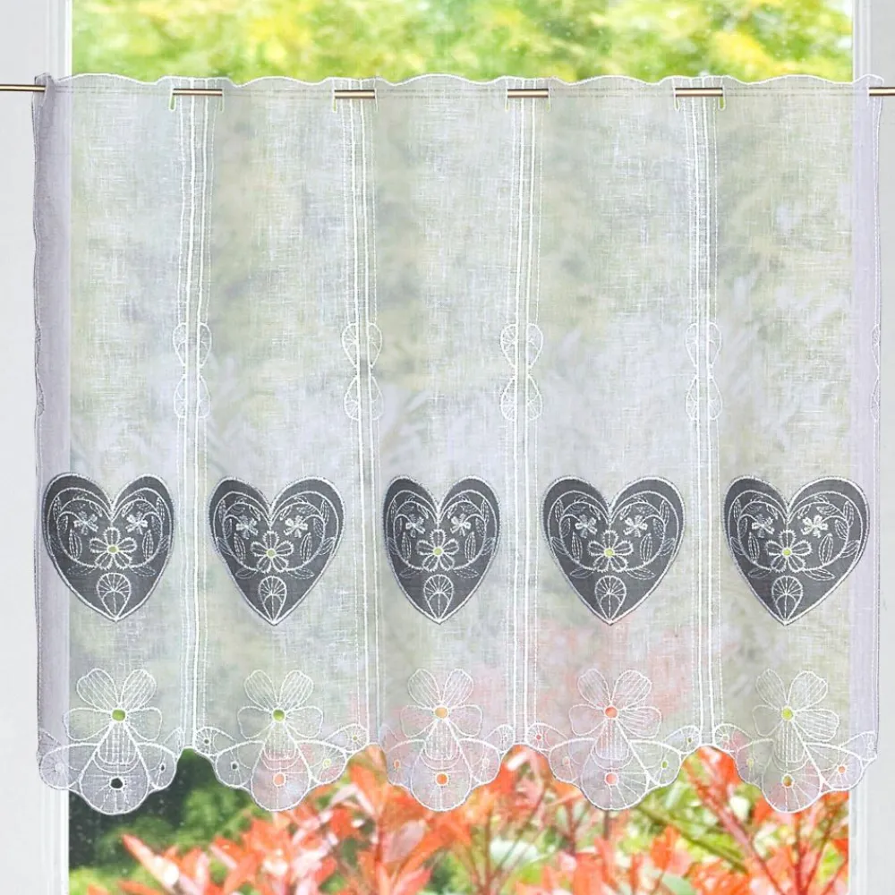Becquet Brise-bise brodé cœurs et fleurs dentelle< Rideau Et Déco Textile|Voilage En Pointe, Voilage Droit, Brise-Bise, Store