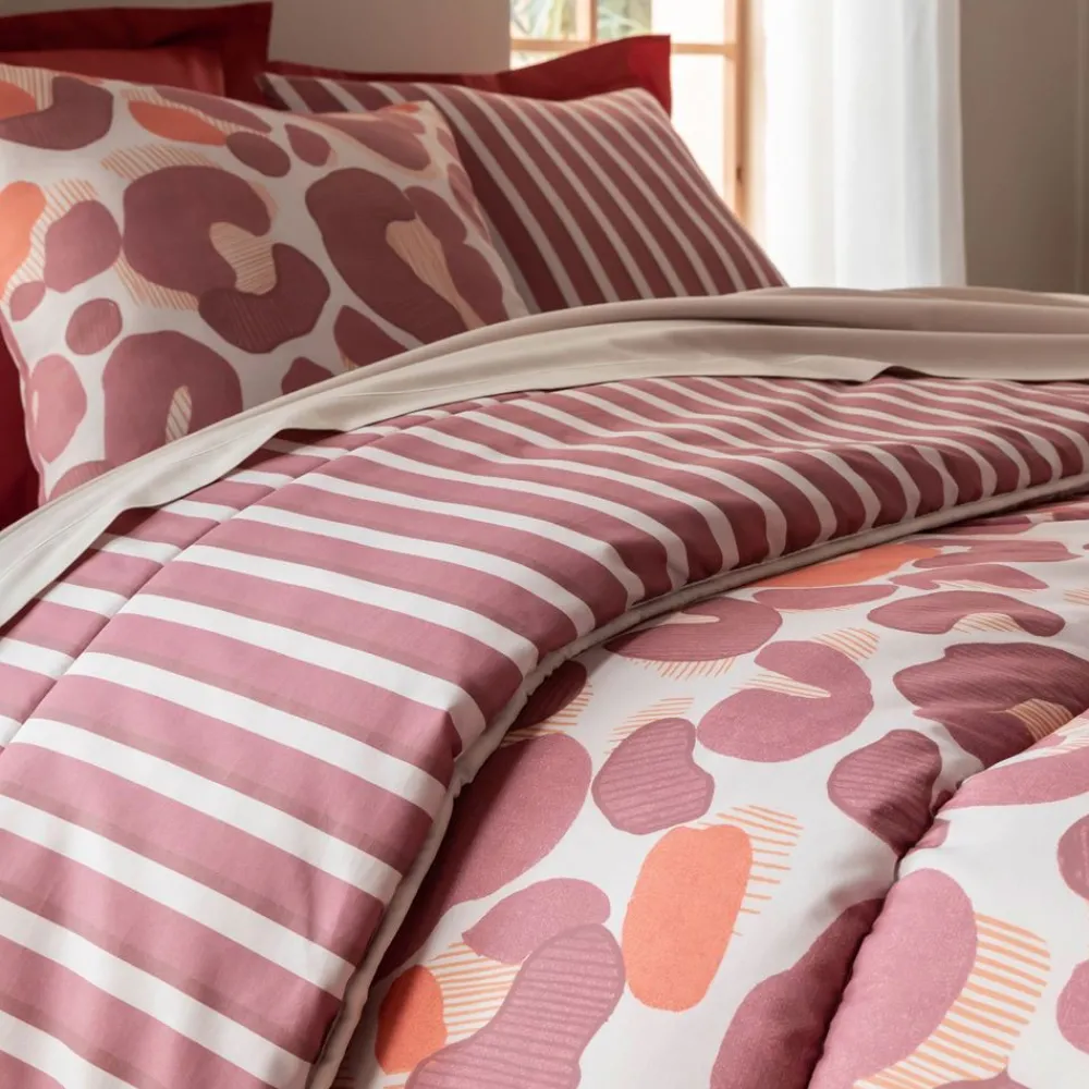 Becquet Couette DÉCO DOUBLE FACE motif léopard/rayures - création - légère ou chaude< Couette Colorée, Couette Imprimée|Couette, Édredon, Plumon