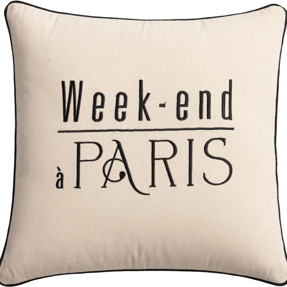 Becquet Coussin brodé "week-end à Paris"< Rideau Et Déco Textile|Coussin, Housse De Coussin