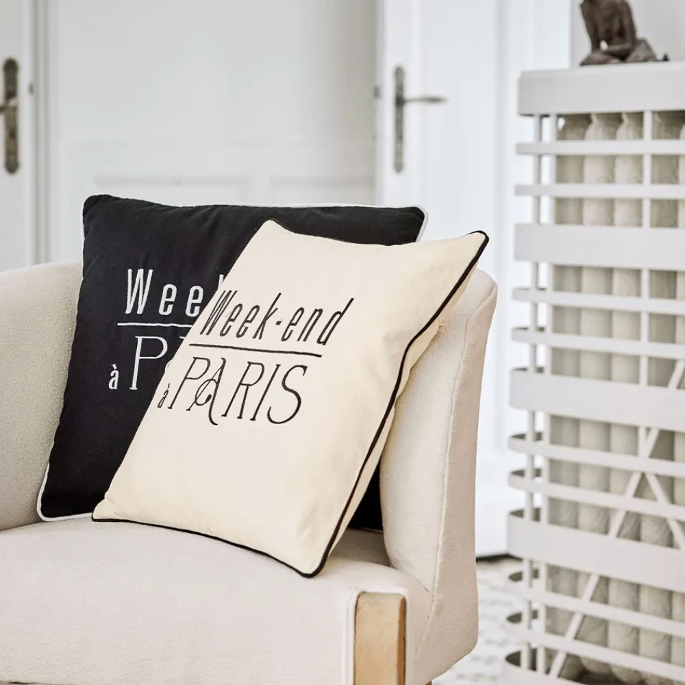 Becquet Coussin brodé "week-end à Paris"< Rideau Et Déco Textile|Coussin, Housse De Coussin