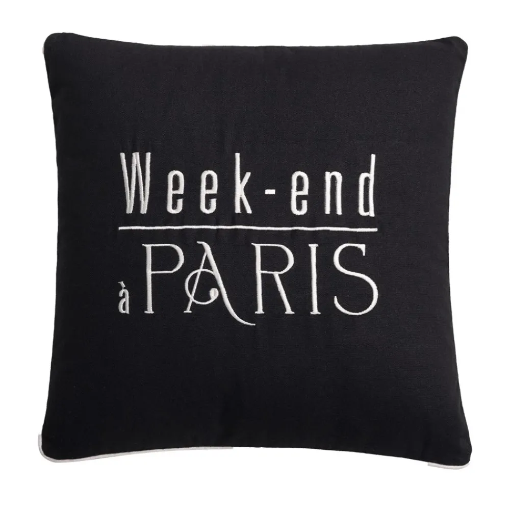 Becquet Coussin brodé "week-end à Paris"< Rideau Et Déco Textile|Coussin, Housse De Coussin
