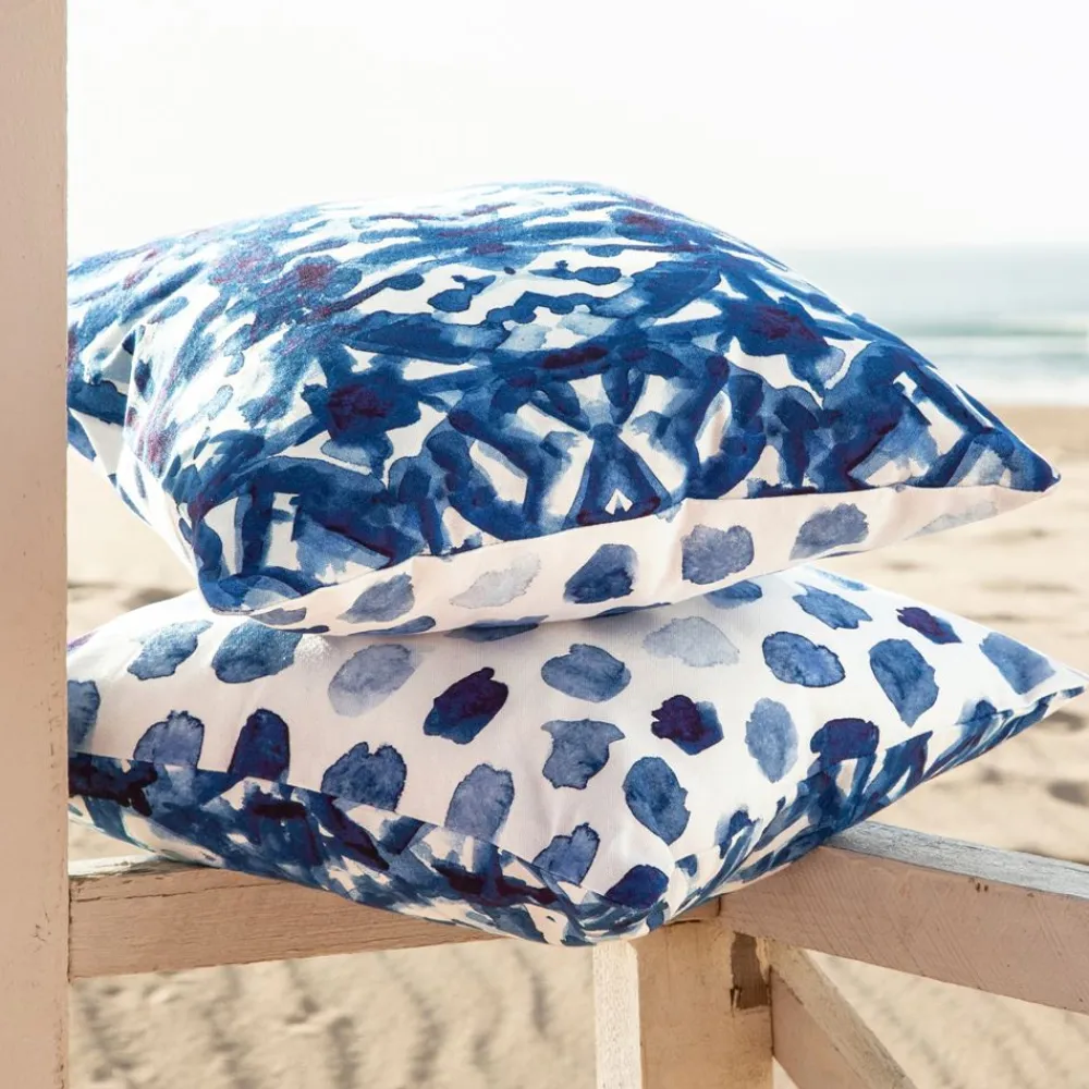 Becquet Coussin enduit double face bleu et blanc< Rideau Et Déco Textile|Coussin, Housse De Coussin