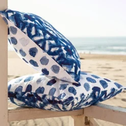 Becquet Coussin enduit double face bleu et blanc< Rideau Et Déco Textile|Coussin, Housse De Coussin
