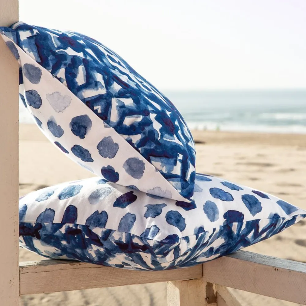 Becquet Coussin enduit double face bleu et blanc< Rideau Et Déco Textile|Coussin, Housse De Coussin