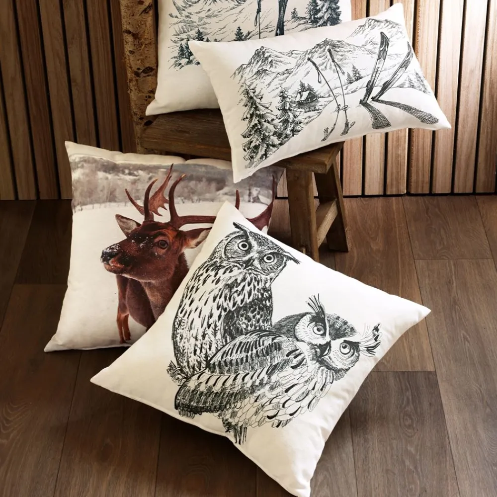 Becquet Coussin motif chouette ou cerf< Coussin, Housse De Coussin|Les Matières
