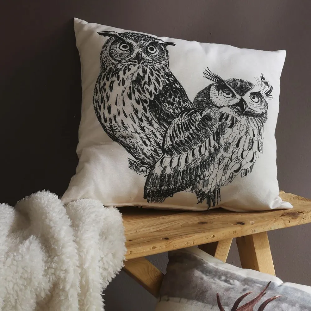 Becquet Coussin motif chouette ou cerf< Coussin, Housse De Coussin|Les Matières