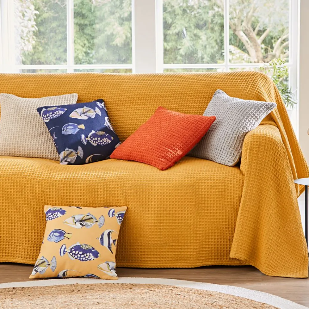 Becquet Coussin motif poissons - CRÉATION< Rideau Et Déco Textile|Décoration Textile Unie