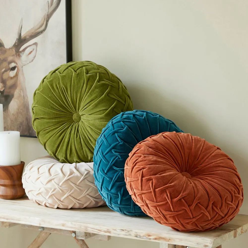 Becquet Coussin rond en velours plissé< Rideau Et Déco Textile|Décoration Textile Unie