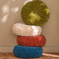 Becquet Coussin rond en velours plissé< Rideau Et Déco Textile|Décoration Textile Unie