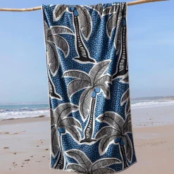 Becquet Drap de plage jacquard motifs palmiers - 380 g/m² - CRÉATION< Serviette De Plage, Fouta|Serviette De Bain Fantaisie