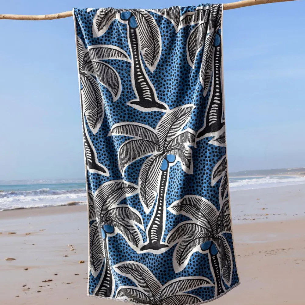 Becquet Drap de plage jacquard motifs palmiers - 380 g/m² - CRÉATION< Serviette De Plage, Fouta|Serviette De Bain Fantaisie