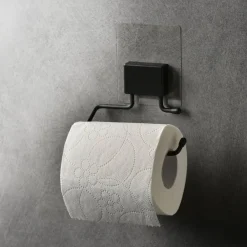 Becquet Dérouleur papier toilette noir fixation électrostatique< Accessoires De Salle De Bain|Idées Salle De Bain