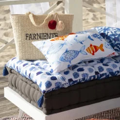 Becquet Futon enduit double face bleu et blanc< Rideau Et Déco Textile|Pouf, Matelas, Futon
