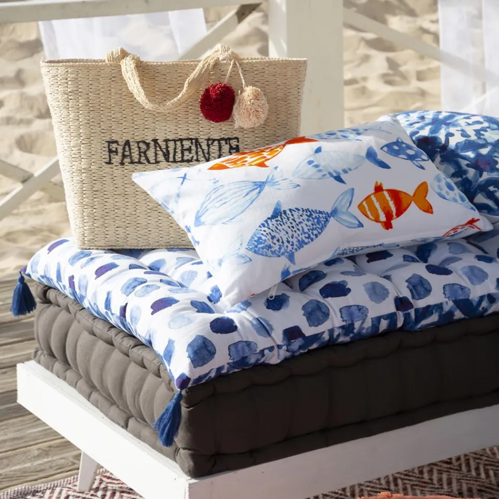 Becquet Futon enduit double face bleu et blanc< Rideau Et Déco Textile|Pouf, Matelas, Futon
