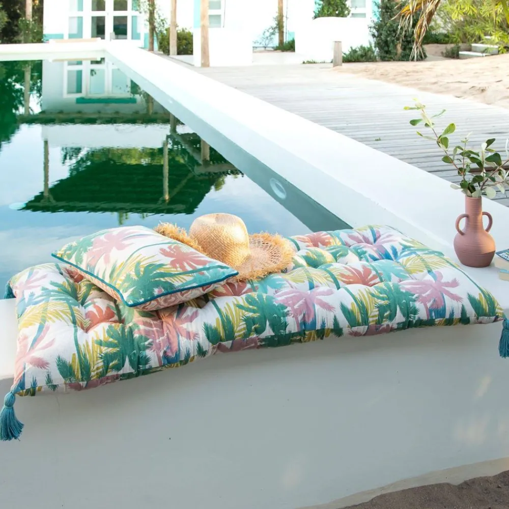 Becquet Futon motif palmiers - CRÉATION< Rideau Et Déco Textile|Pouf, Matelas, Futon