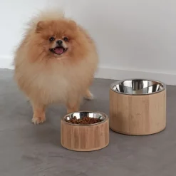 Becquet Gamelles pour chien et chat en bambou et inox< Panier, Tapis, Gamelle Pour Chiens Et Chats