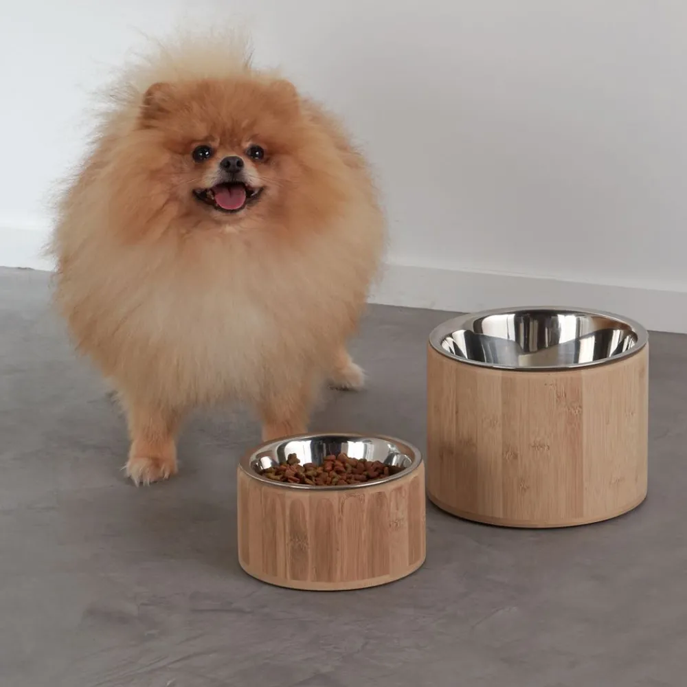 Becquet Gamelles pour chien et chat en bambou et inox< Panier, Tapis, Gamelle Pour Chiens Et Chats