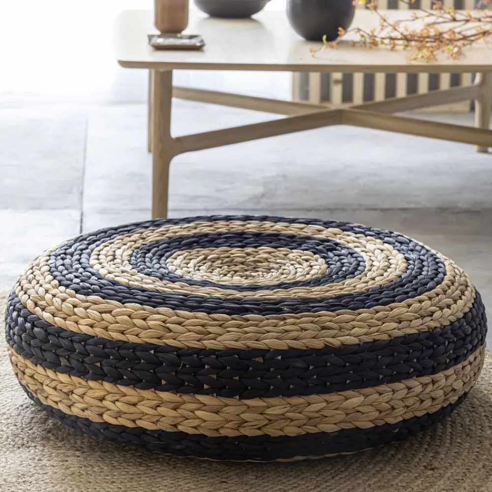 Becquet Grand pouf rond tressé< Meuble, Étagère|Décoration