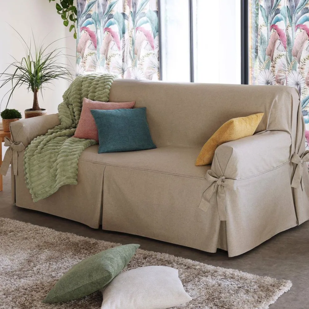 Becquet Housse à nouettes pour fauteuil et canapé - CRÉATION< Rideau Et Déco Textile|Décoration Textile Unie