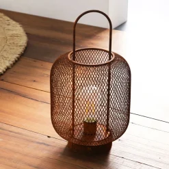 Becquet Lanterne en fer rouillé grillagée< Luminaire|Décoration