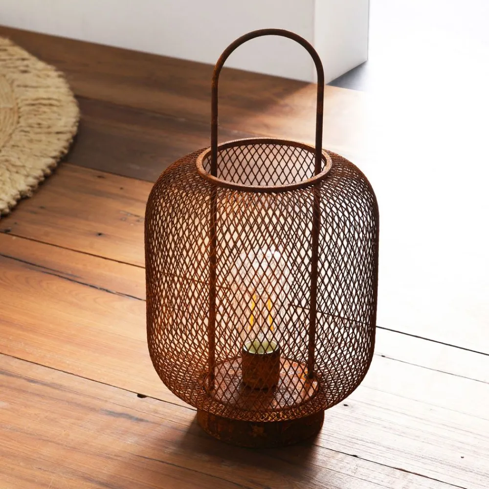 Becquet Lanterne en fer rouillé grillagée< Luminaire|Décoration