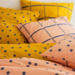 Becquet Linge de lit coton lavé pois et carreaux - CRÉATION< Housse De Couette