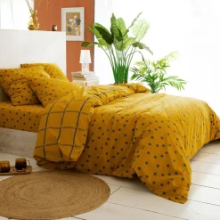 Becquet Linge de lit coton lavé pois et carreaux - CRÉATION< Housse De Couette