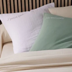 Becquet Linge de lit en double gaze de coton unie - Taie personnalisable< Les Matières