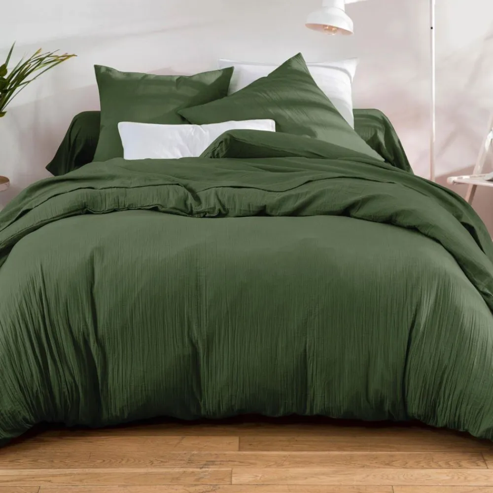 Becquet Linge de lit en double gaze de coton unie - Taie personnalisable< Housse De Couette|Linge De Lit Uni