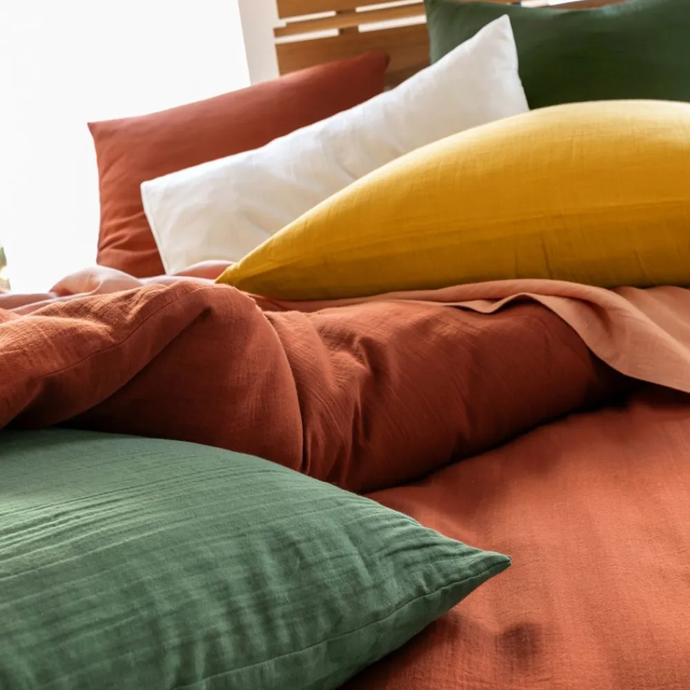 Becquet Linge de lit en double gaze de coton unie - Taie personnalisable< Housse De Couette|Linge De Lit Uni