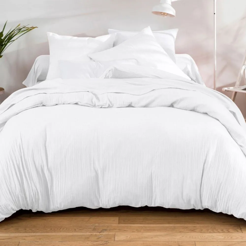 Becquet Linge de lit en double gaze de coton unie - Taie personnalisable< Housse De Couette|Linge De Lit Uni