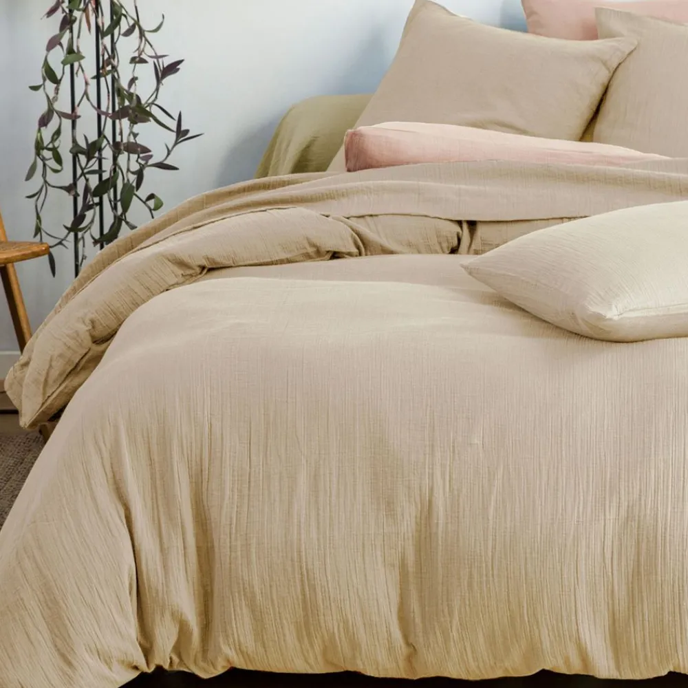 Becquet Linge de lit en double gaze de coton unie - Taie personnalisable< Housse De Couette|Linge De Lit Uni