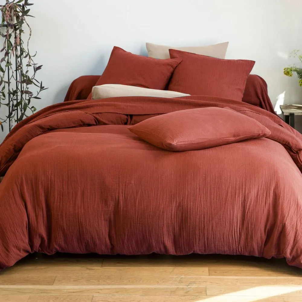 Becquet Linge de lit en double gaze de coton unie - Taie personnalisable< Housse De Couette|Linge De Lit Uni
