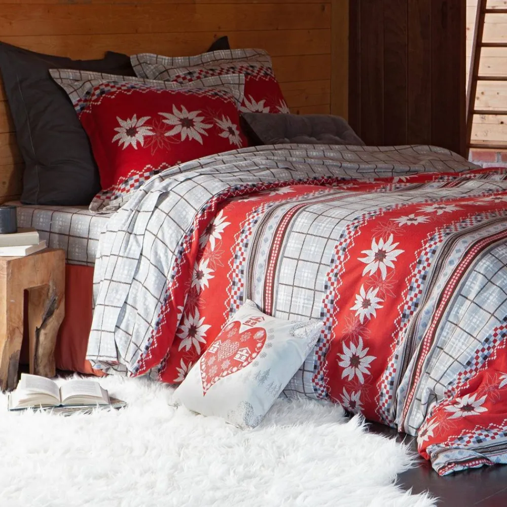Becquet Linge de lit en flanelle motif fleurs d'edelweiss - CRÉATION< Les Matières|Housse De Couette