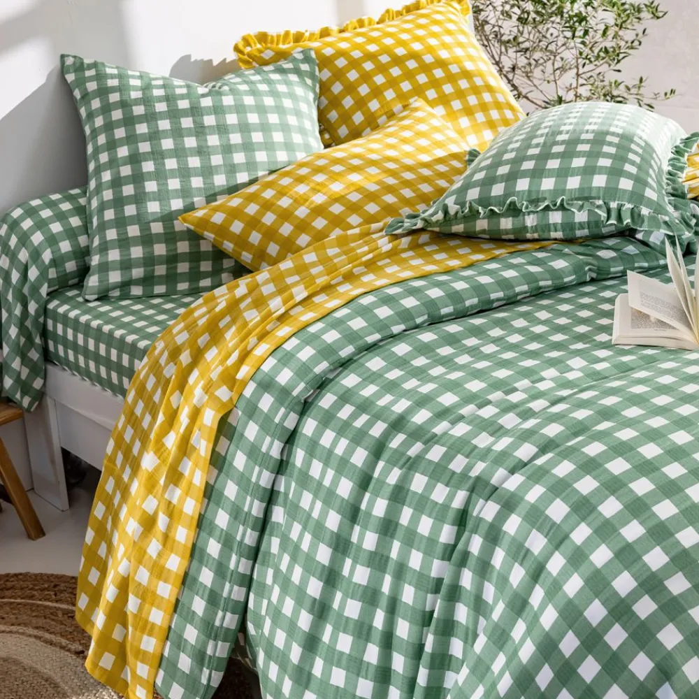 Becquet Linge de lit gaze de coton esprit vichy - CRÉATION< Housse De Couette|Linge De Lit Fantaisie, Linge De Lit Brodé