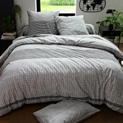 Becquet Linge de lit gris à carreaux et rayures - CRÉATION<Enfant Linge De Lit Ado, Housse De Couette|Les Matières