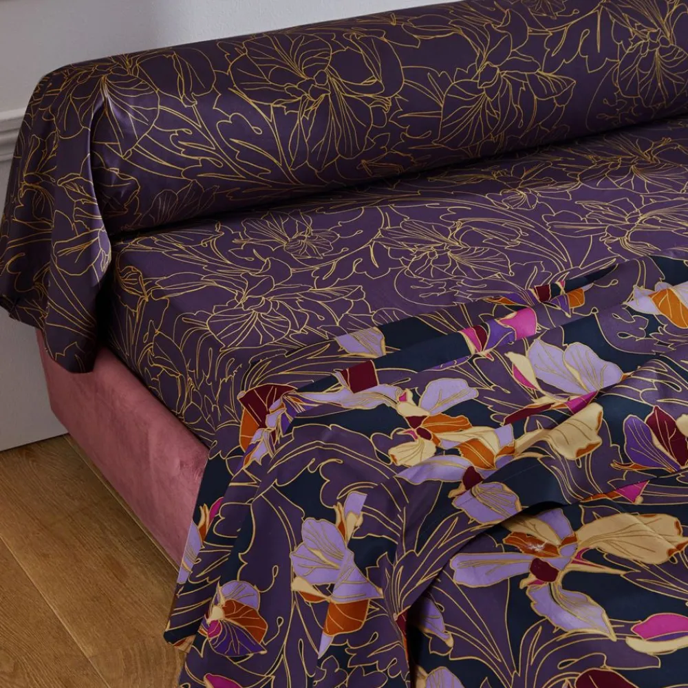 Becquet Linge de lit motif bouquets d'iris - CRÉATION< Housse De Couette